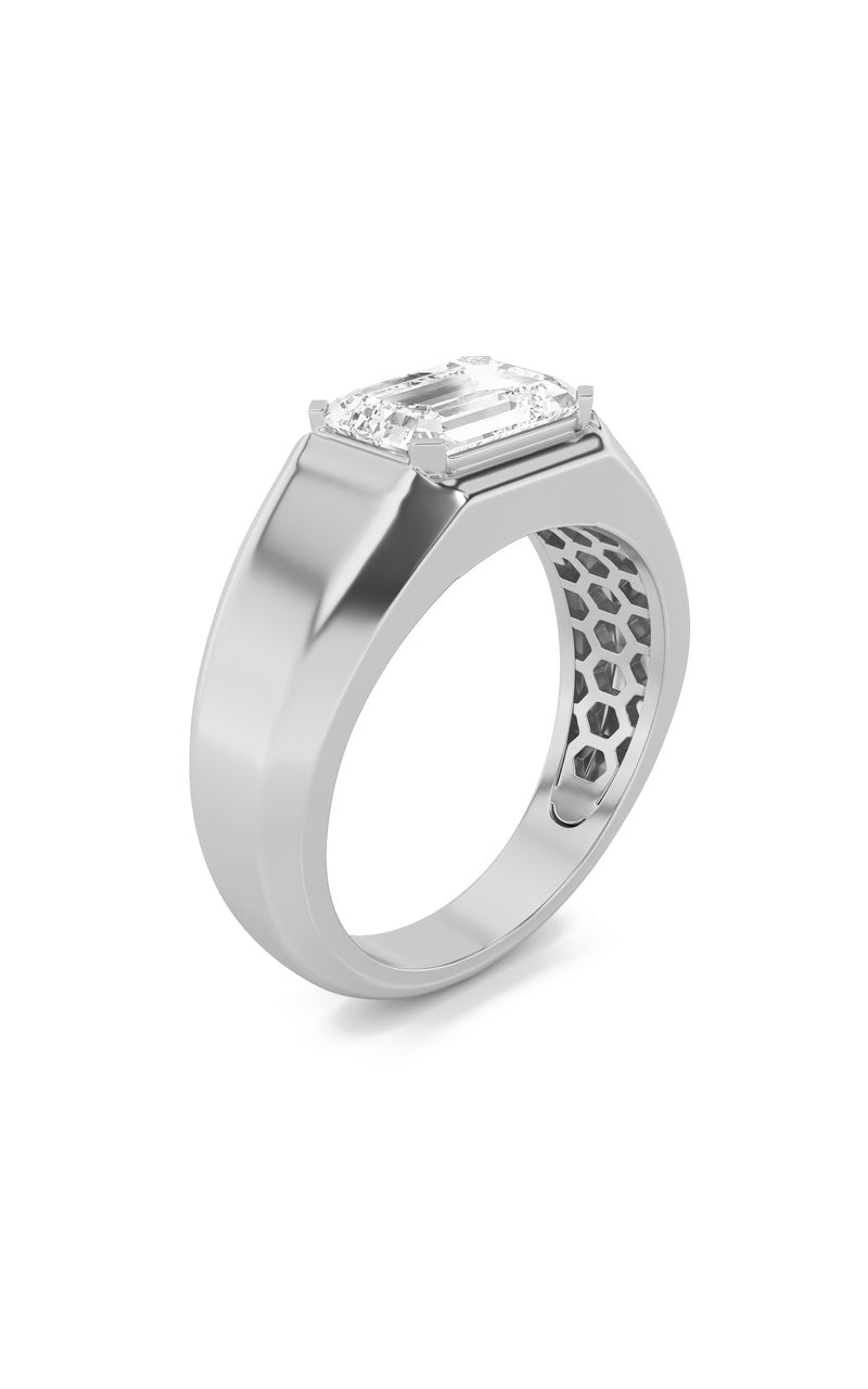 3Cttw Emerald Shaped Lab Grown Diamond (F/VS) MensRing in 14K White Gold