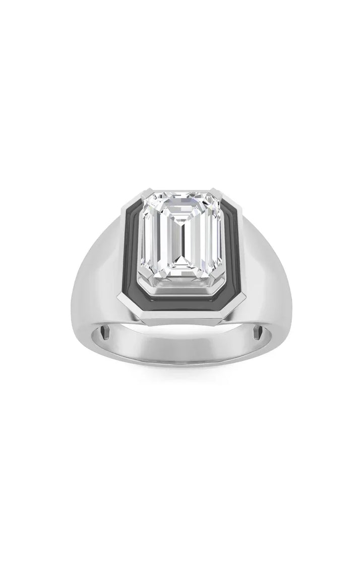 3Cttw Emerald Shaped Lab Grown Diamond (F/VS) Mens Ring in 14K Yellow Gold