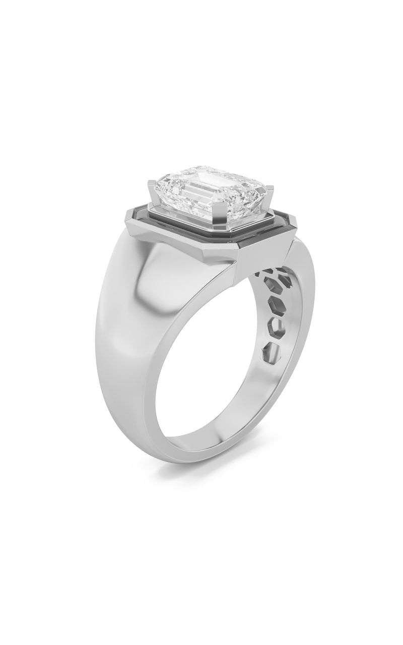 3Cttw Emerald Shaped Lab Grown Diamond (F/VS) MensRing in 14K Gold