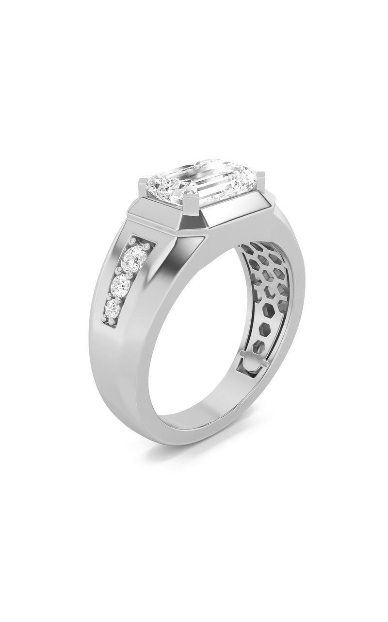 3.5Cttw Emerald Shaped Lab Grown Diamond (F/VS) Mens Ring in 14K Gold