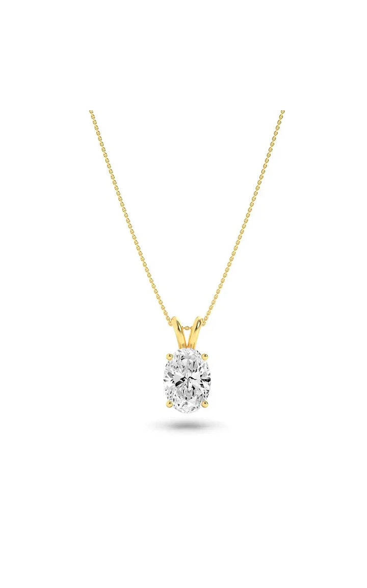 2Cttw Oval Shaped Lab Grown Diamond (F/VS) Split Bale Solitaire Pendant in 14K Gold