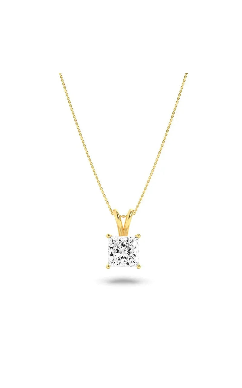 2Cttw Princess Shaped Lab Grown Diamond (F/VS) Split Bale Solitaire Pendant in 14K Gold