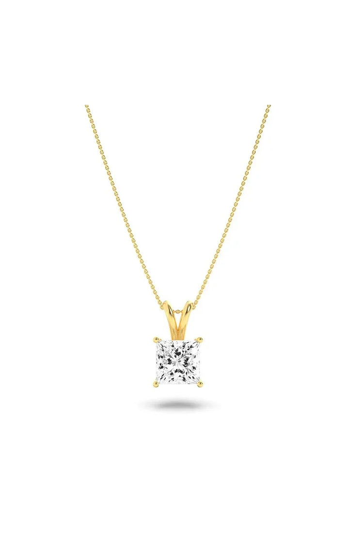 2Cttw Princess Shaped Lab Grown Diamond (F/VS) Split Bale Solitaire Pendant in 14K Gold