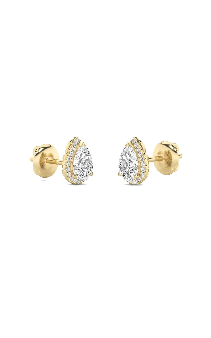 2Cttw Pear Shaped Lab Grown Diamond (F/VS) Halo Stud Earrings in 14K Gold