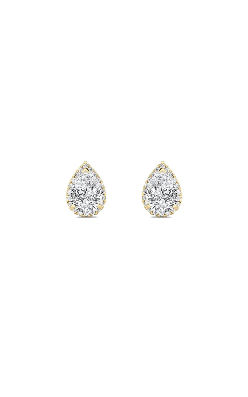 2Cttw Pear Shaped Lab Grown Diamond (F/VS) Halo Stud Earrings in 14K Gold