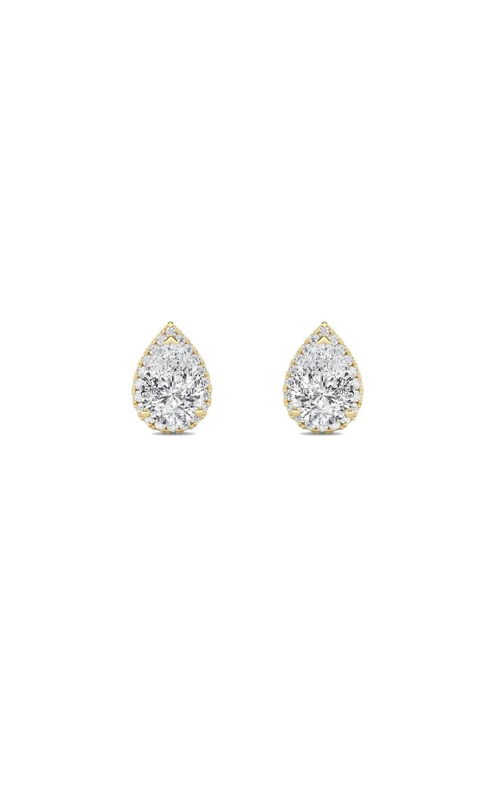 2Cttw Pear Shaped Lab Grown Diamond (F/VS) Halo Stud Earrings in 14K Gold