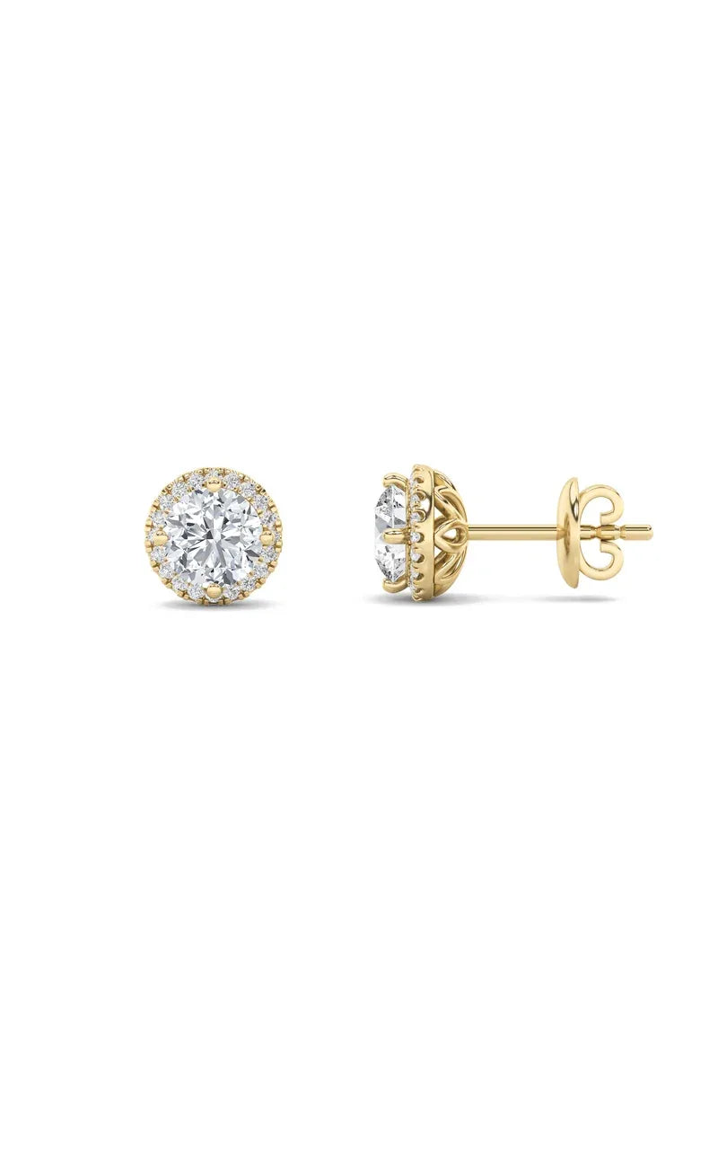 2Cttw Round Shaped Lab Grown Diamond (F/VS) Halo Stud Earrings in 14K Gold
