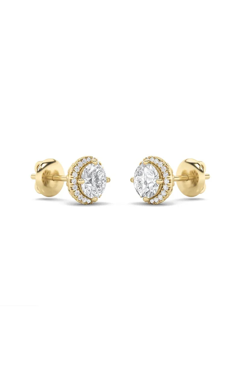 2Cttw Round Shaped Lab Grown Diamond (F/VS) Halo Stud Earrings in 14K Gold