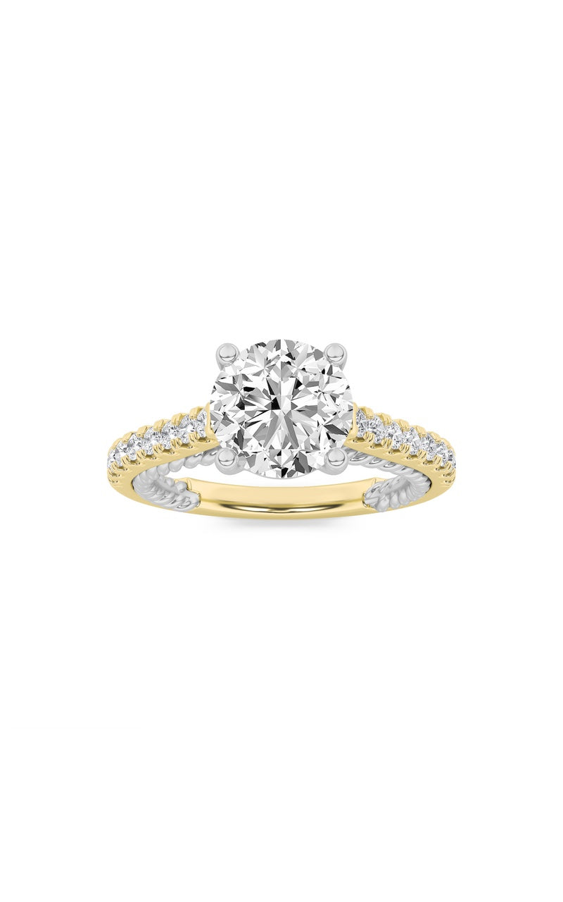 2Cttw Round Shaped Lab Grown Diamond (F/VS) Two Tone Accented Rope Design Engagement Ring in 14K Gold
