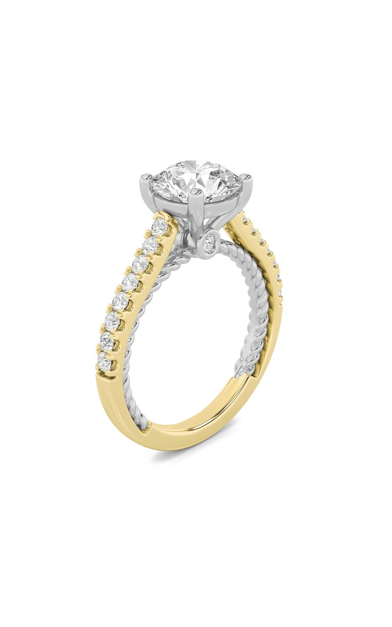 2CTW Round Shaped Lab Grown Diamond (F/VS) Two Tone Accented Rope Design Engagement Ring in 14K Gold