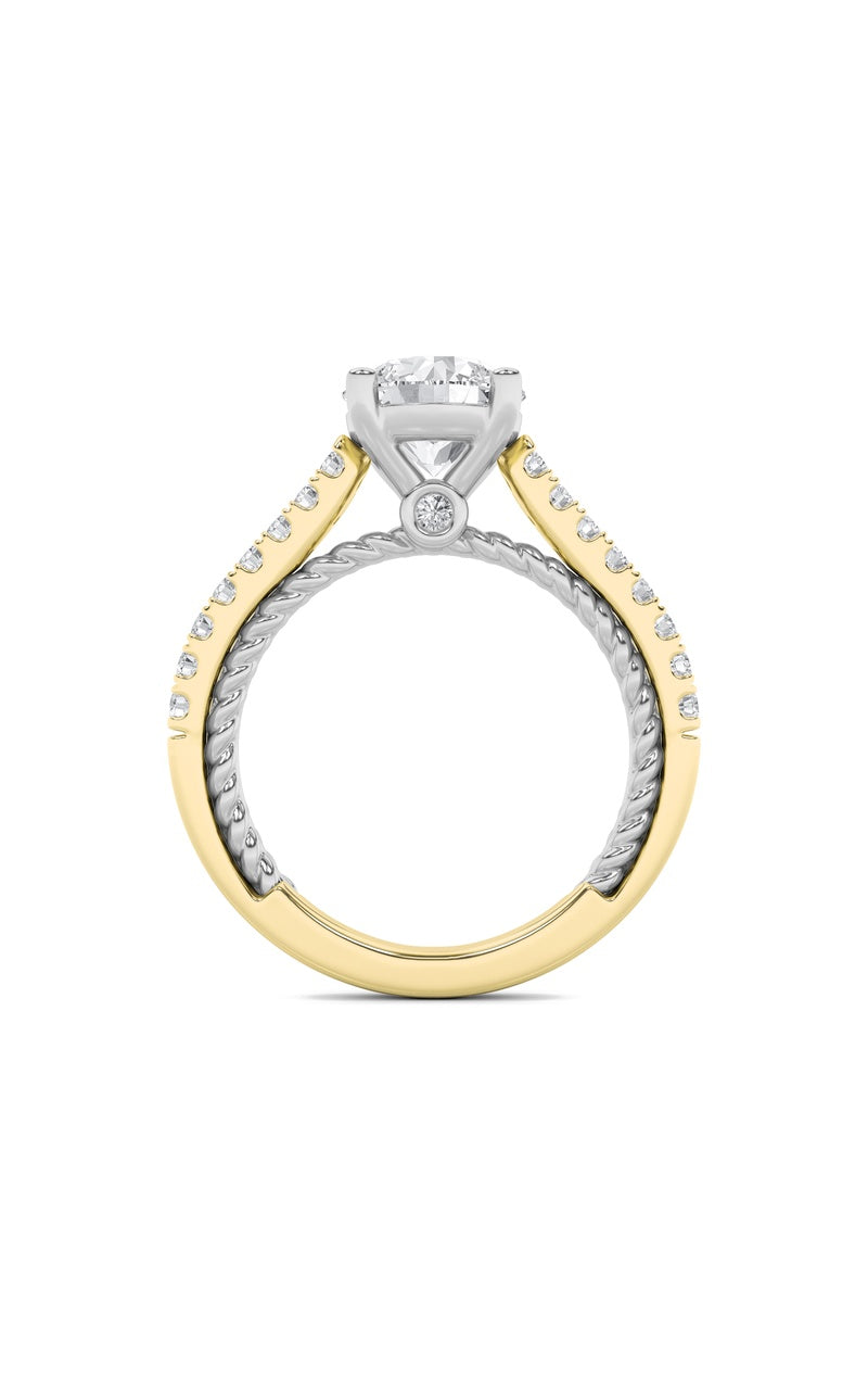 2CTW Round Shaped Lab Grown Diamond (F/VS) Two Tone Accented Rope Design Engagement Ring in 14K Gold