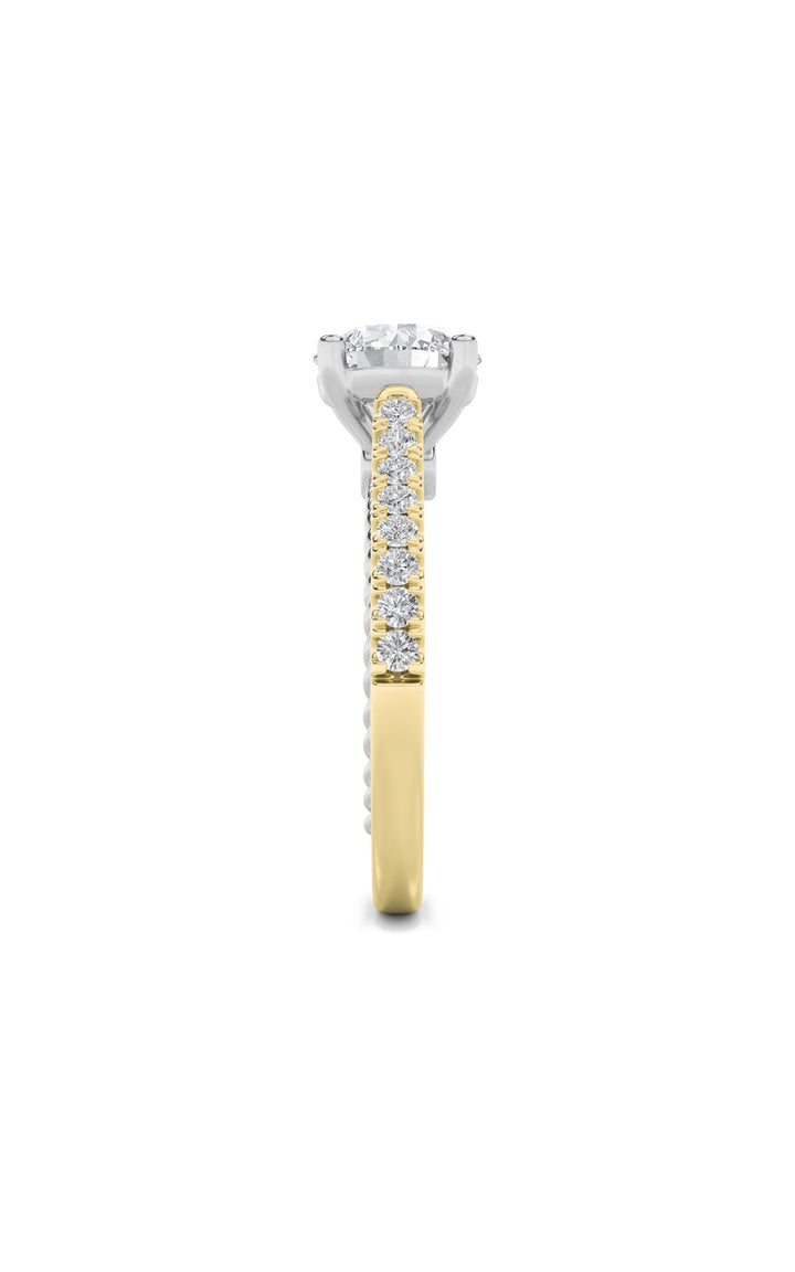 2CTW Round Shaped Lab Grown Diamond (F/VS) Two Tone Accented Rope Design Engagement Ring in 14K Gold