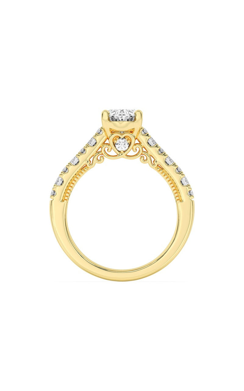 2CTW Oval Shaped Lab Grown Diamond (F/VS) Accented Milgrain Engagement Ring in 14K Gold