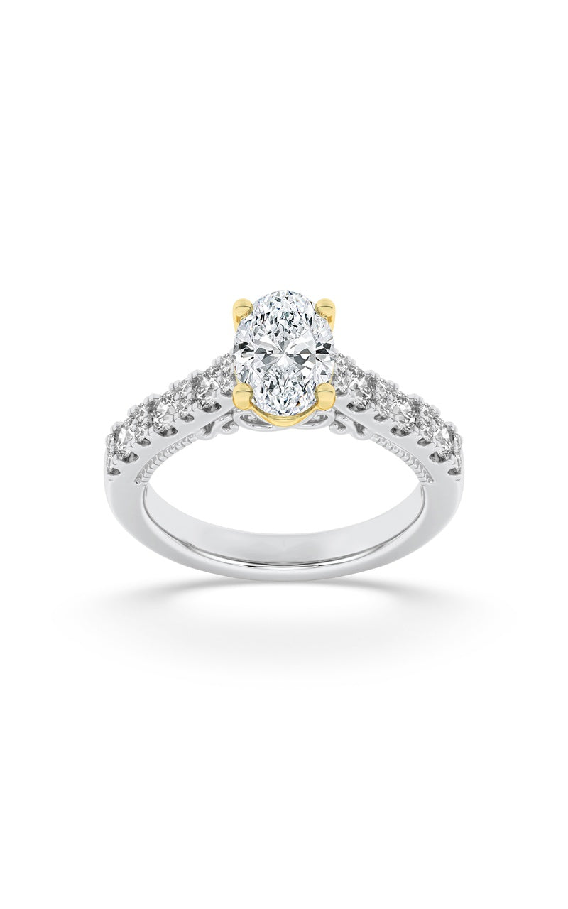 2Cttw Oval Shaped Lab Grown Diamond (F/VS) Accented Milgrain Engagement Ring in 14K Gold