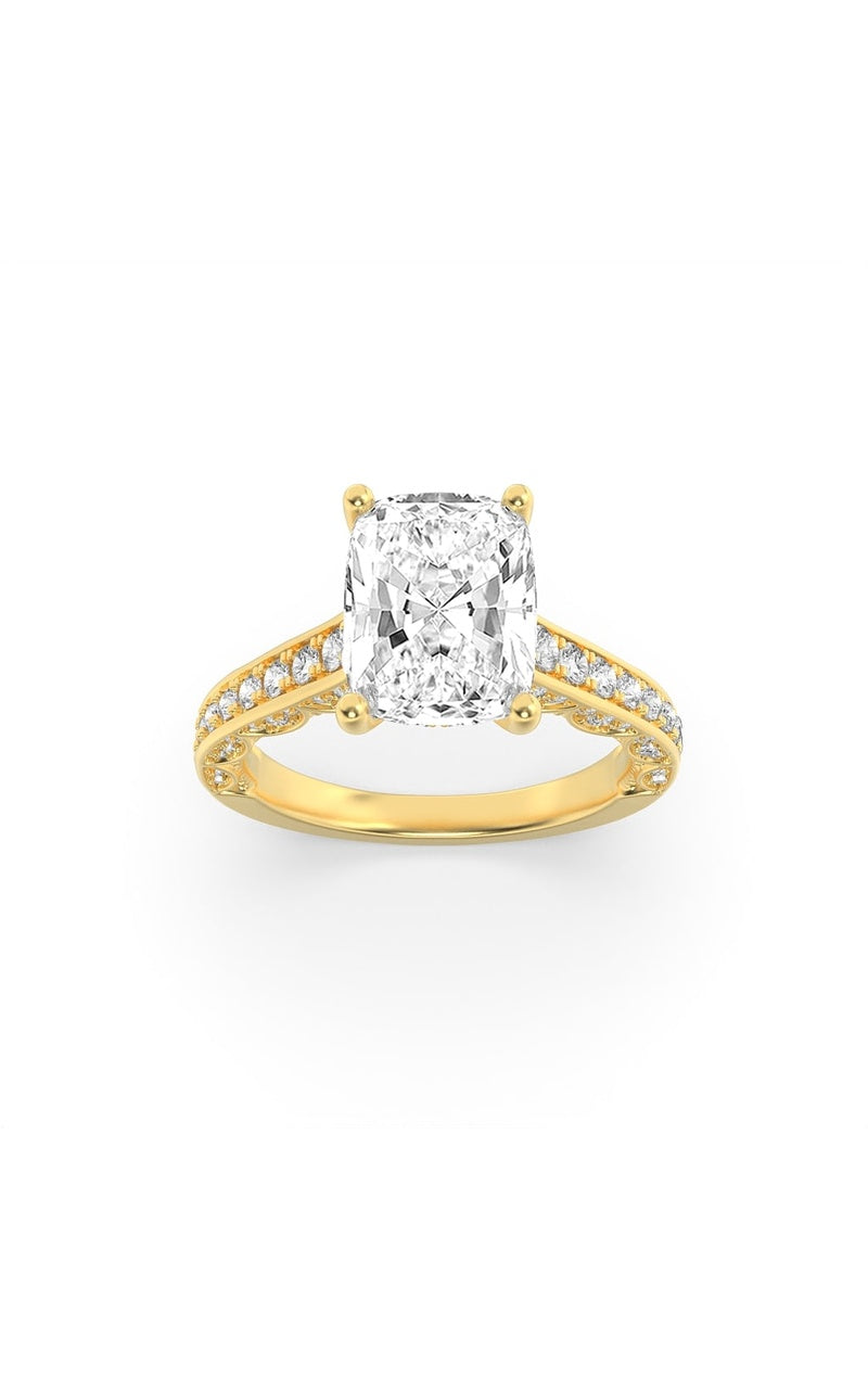 2.5Cttw Elongated Cushion Shaped Lab Grown Diamond(G/VS) Accented Engagement Ring in 14K Gold
