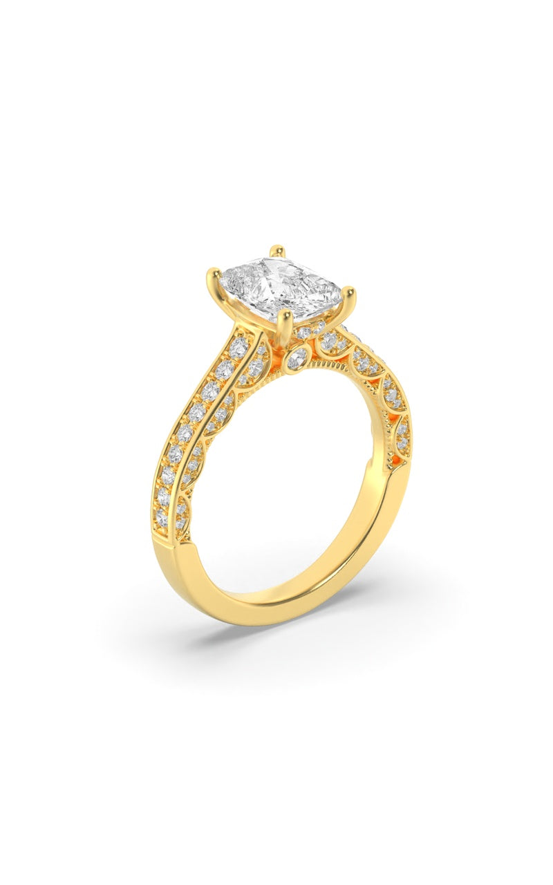 2.5Cttw Elongated Cushion Shaped Lab Grown Diamond(G/VS) Accented Engagement Ring in 14K Gold