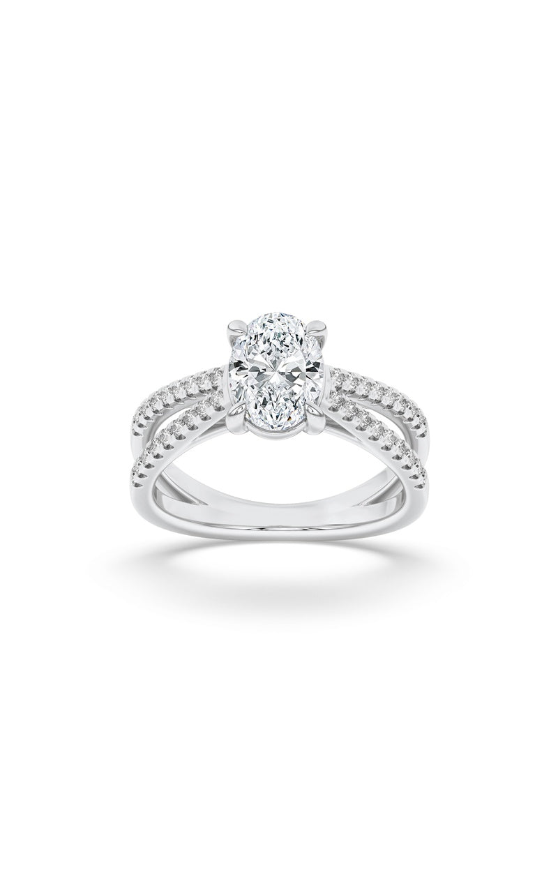 2CTW Oval Shaped Lab Grown Diamond (F/VS) Cross Shank Accented Engagement Ring in 14K Gold, 14K White Gold