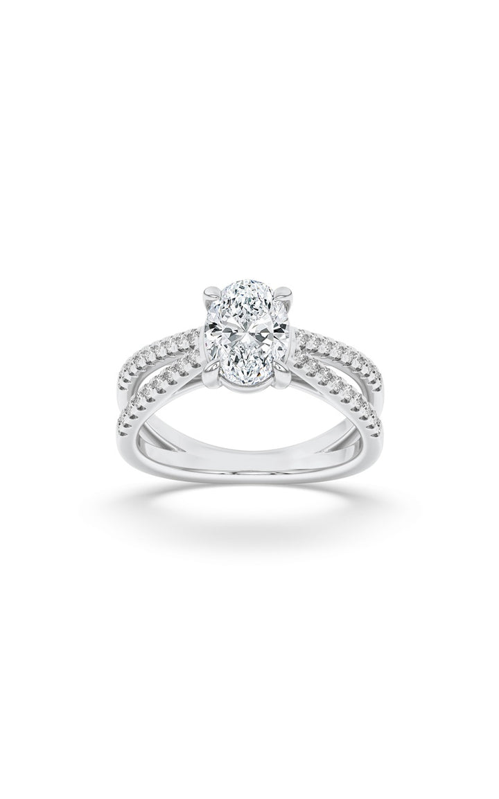 2Cttw Oval Shaped Lab Grown Diamond (F/VS) Cross Shank Accented Engagement Ring in 14K Gold