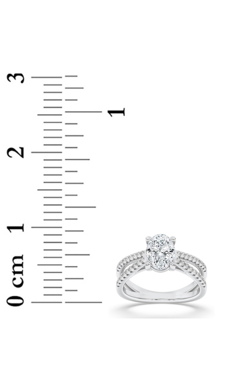2CTW Oval Shaped Lab Grown Diamond (F/VS) Cross Shank Accented Engagement Ring in 14K Gold, 14K White Gold