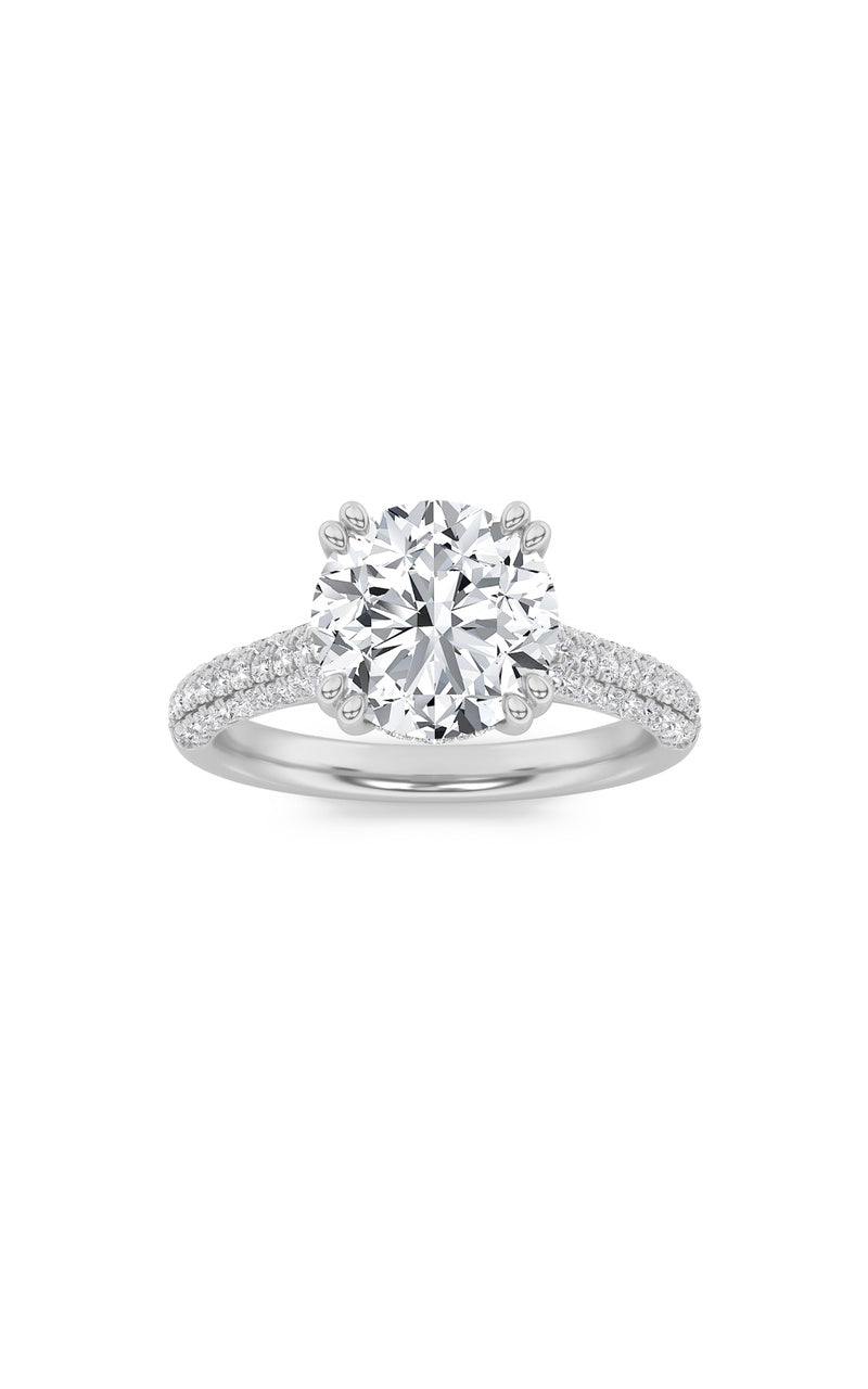 3Cttw Round Shaped Lab Grown Diamond (F/VS) TripleRow Accented Engagement Ring in 14K Gold