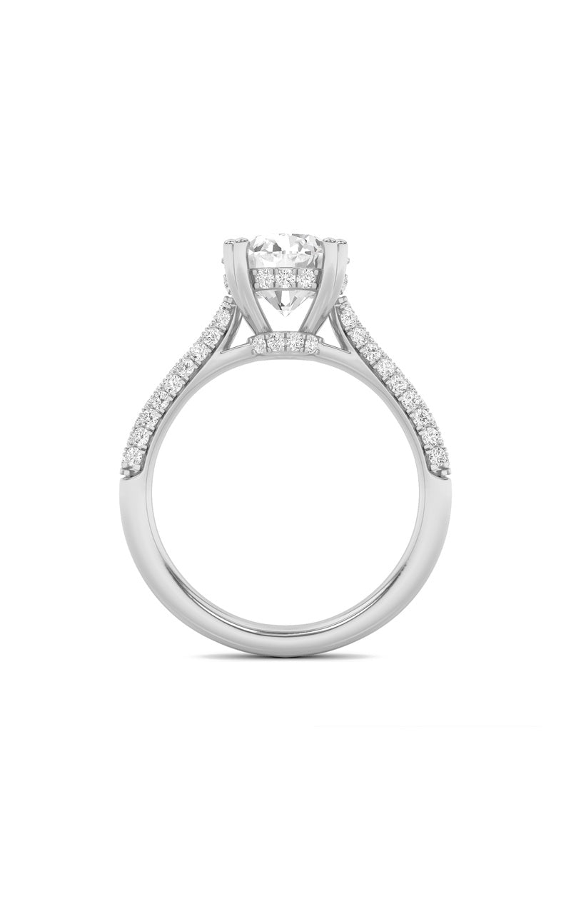 3CTW Round Shaped Lab Grown Diamond (F/VS) Triple Row Accented Engagement Ring in 14K Gold