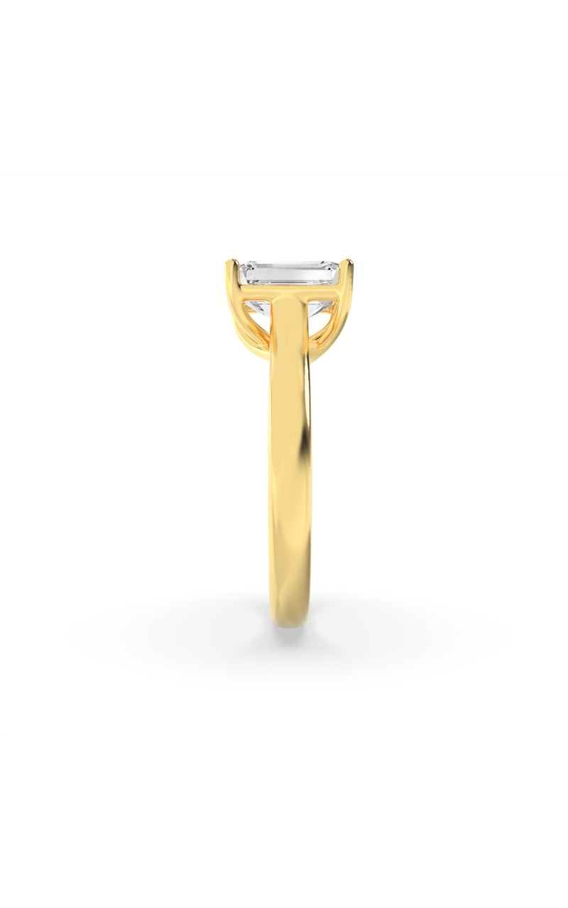 2CTW Emerald Shaped Lab Grown Diamond (F/VS) Plain Cathedral Trellis Shank Solitaire Engagement Ring in 14K Gold
