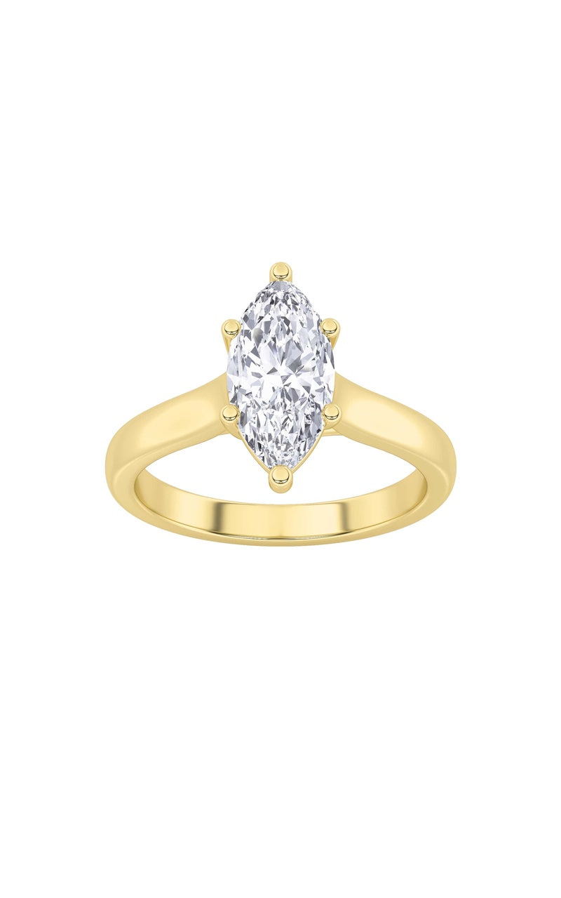 2CTW Marquise Shaped Lab Grown Diamond (F/VS) Plain Cathedral Trellis Shank Solitaire Engagement Ring in 14K Gold