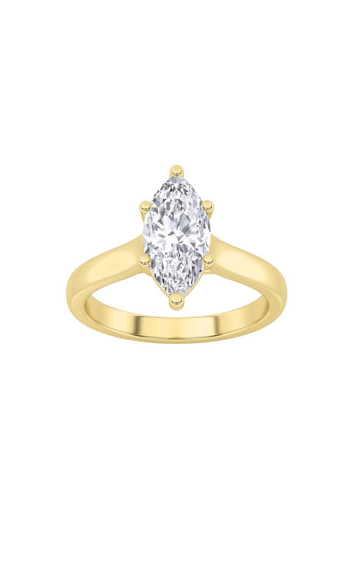 2CTW Marquise Shaped Lab Grown Diamond (F/VS) Plain Cathedral Trellis Shank Solitaire Engagement Ring in 14K Gold