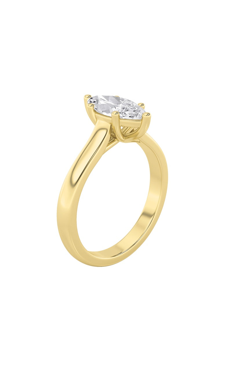 2CTW Marquise Shaped Lab Grown Diamond (F/VS) Plain Cathedral Trellis Shank Solitaire Engagement Ring in 14K Gold