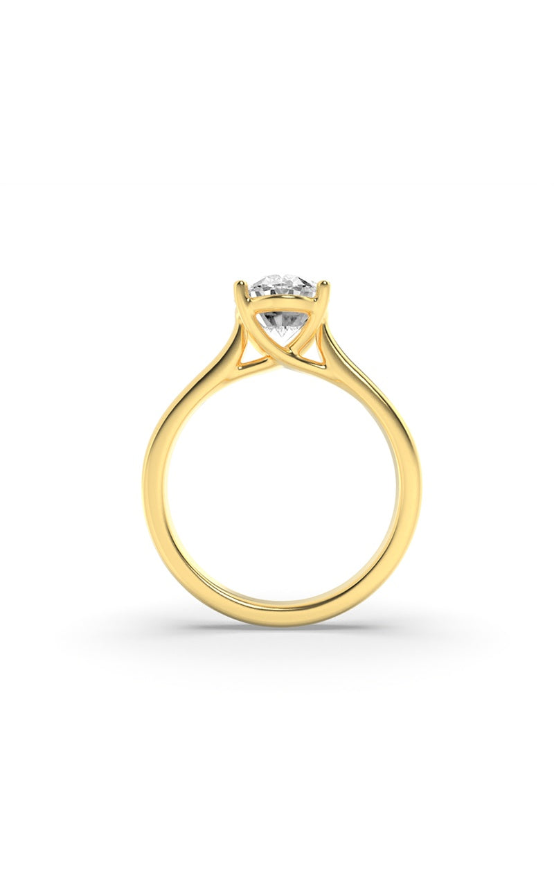 1CTW Oval Shaped Lab Grown Diamond (F/VS) Plain Cathedral Trellis Shank Solitaire Engagement Ring in 14K Gold