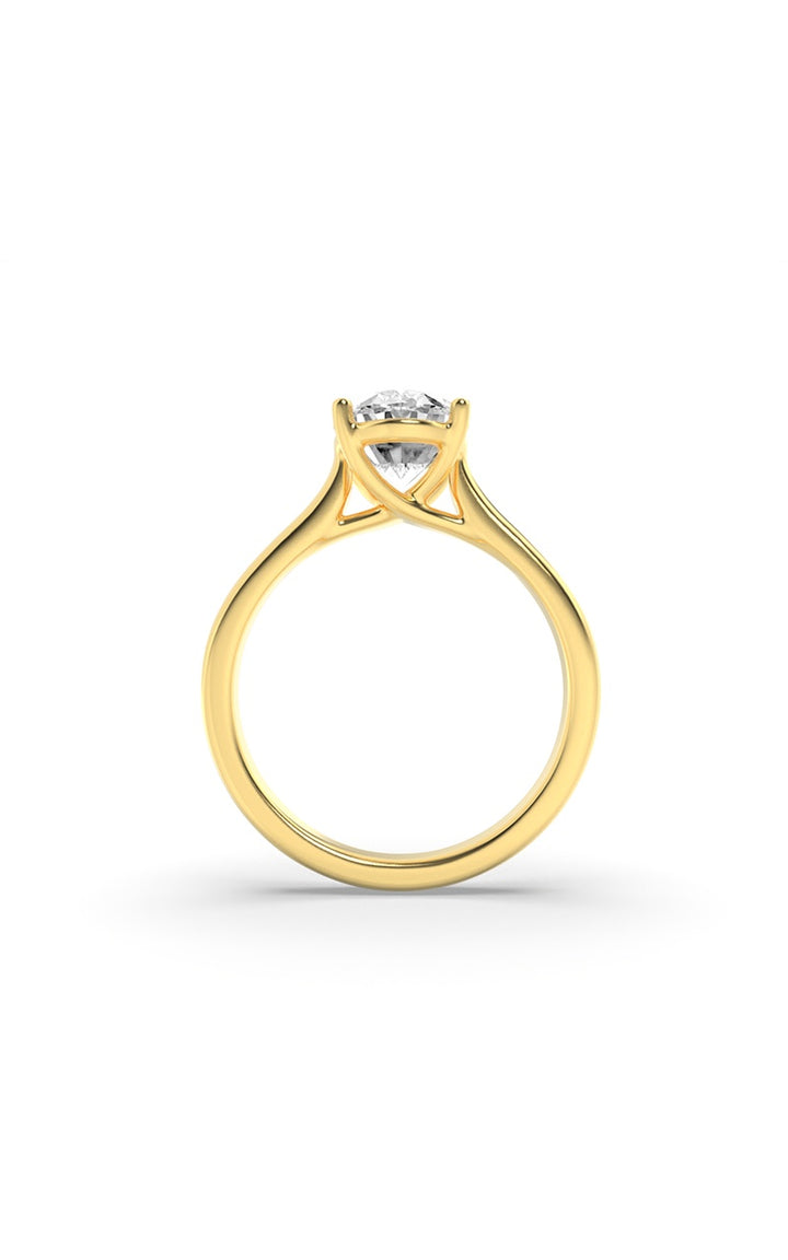3CTW Oval Shaped Lab Grown Diamond (F/VS) Plain Cathedral Trellis Shank Solitaire Engagement Ring in 14K Gold