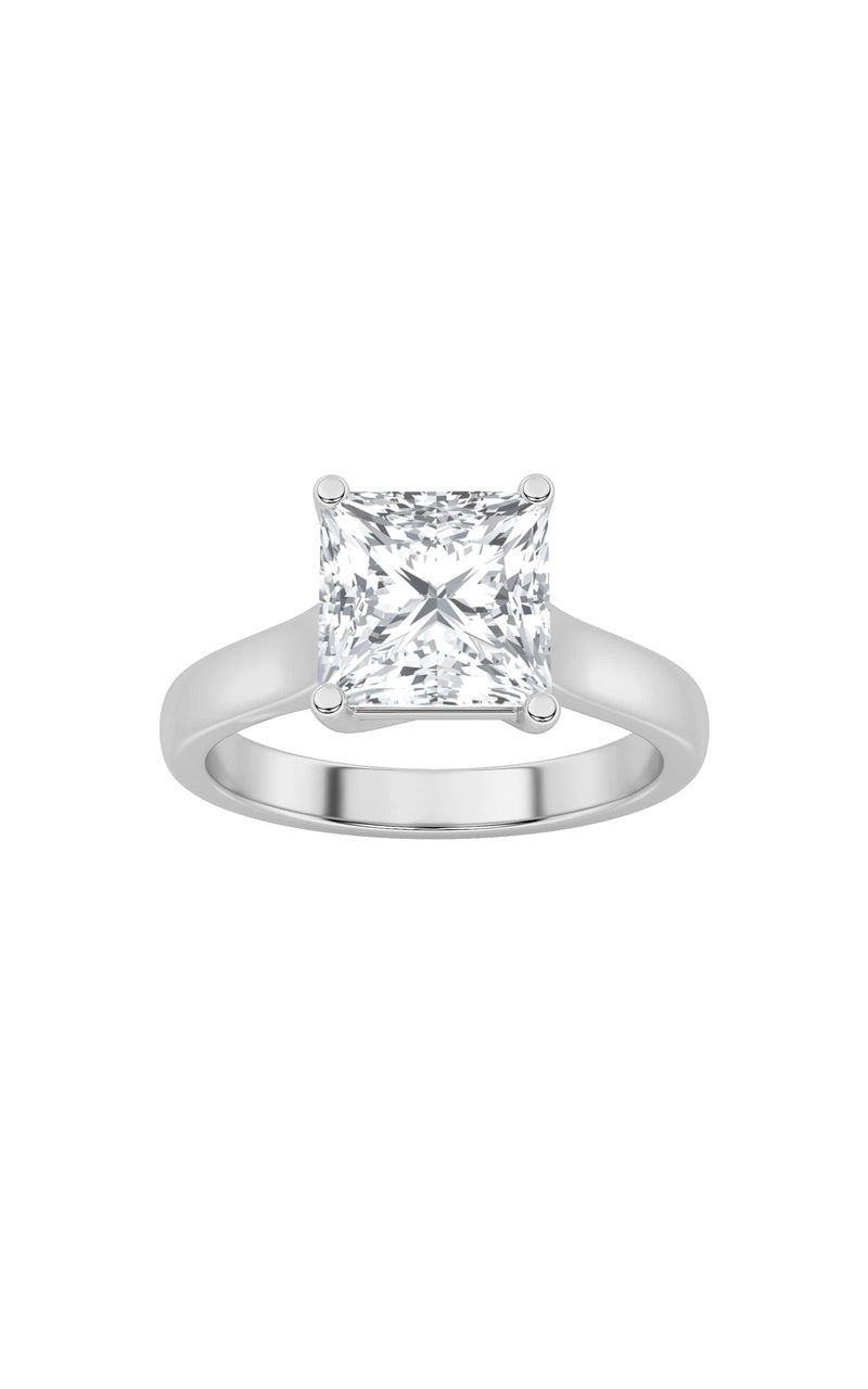 1Cttw Princess Shaped Lab Grown Diamond (F/VS) Plain Cathedral Trellis Shank Solitaire Engagement Ring in 14K Gold
