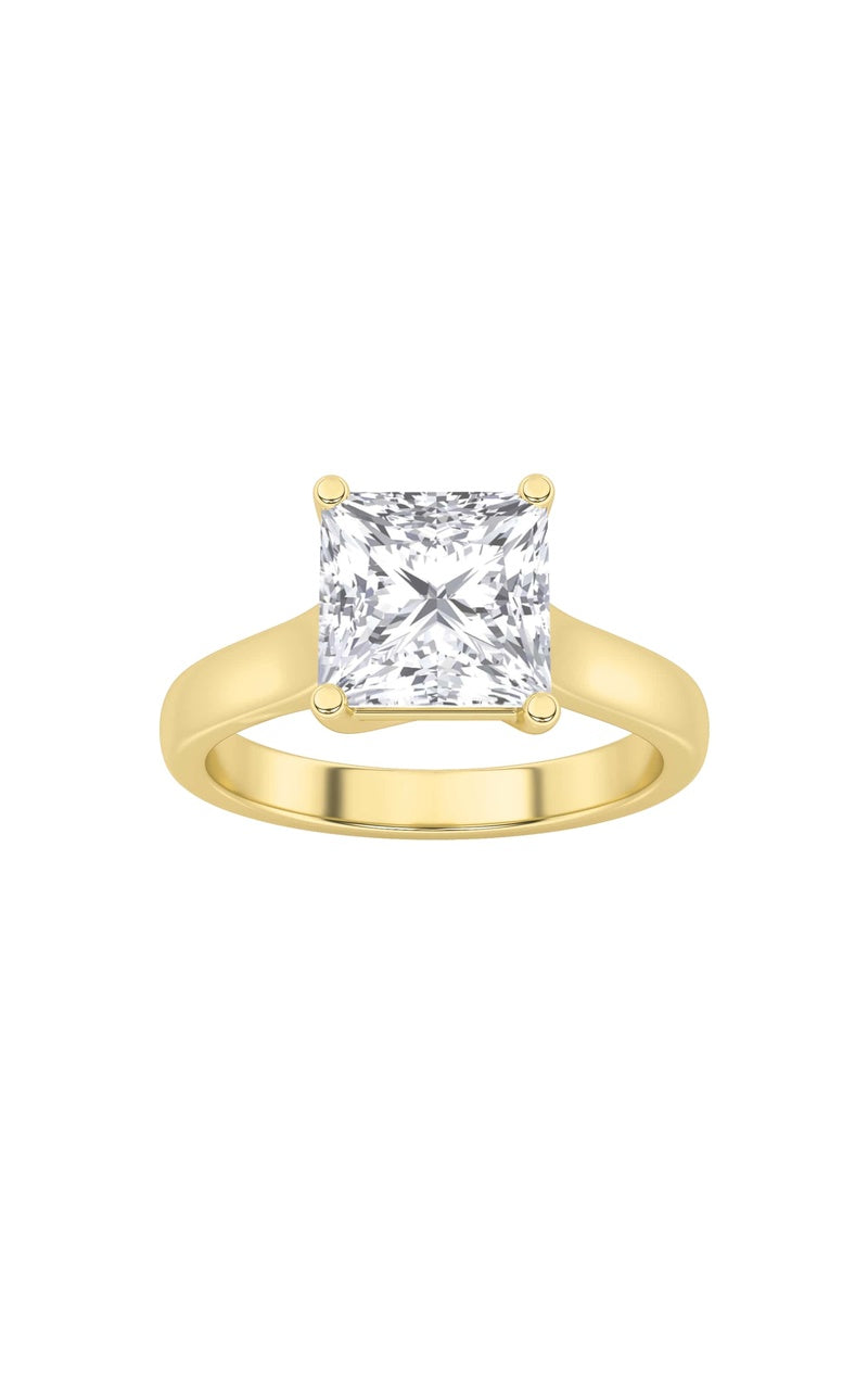 1CTW Princess Shaped Lab Grown Diamond (F/VS) Plain Cathedral Trellis Shank Solitaire Engagement Ring in 14K Gold