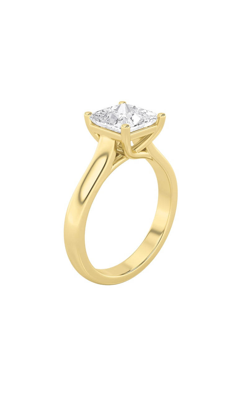 1Cttw Princess Shaped Lab Grown Diamond (F/VS) Plain Cathedral Trellis Shank Solitaire Engagement Ring in 14K Gold