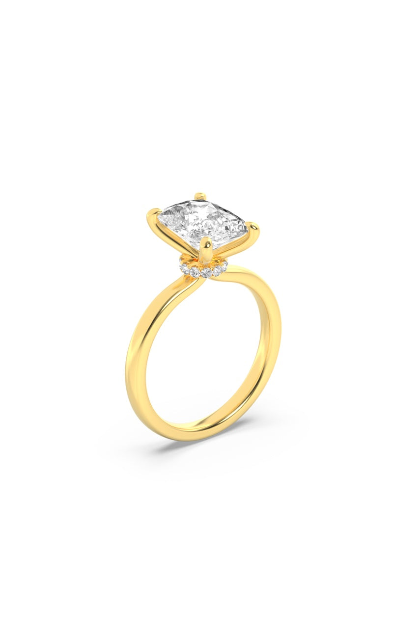 1.5Cttw Elongated Cushion Shaped Lab Grown Diamond (F/VS) Hidden Halo Plain Shank Engagement Ring in 14K Gold