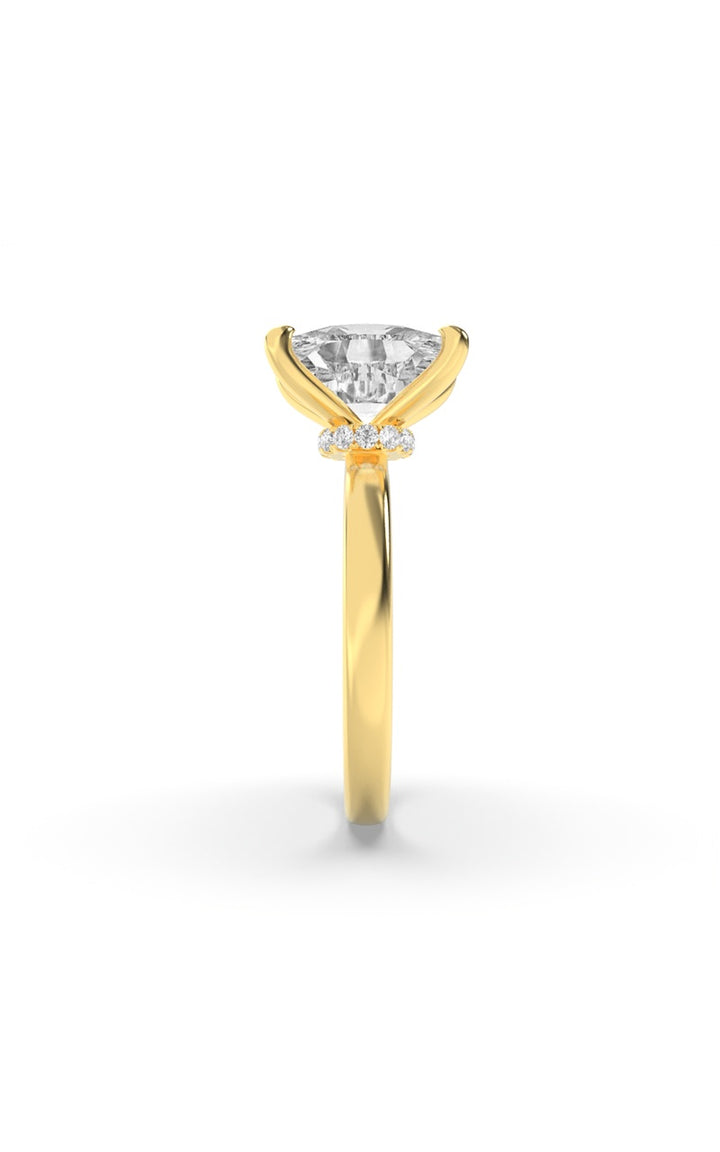 2CTW Elongated Cushion Shaped Lab Grown Diamond (F/VS) Hidden Halo Plain Shank Engagement Ring in 14K Gold