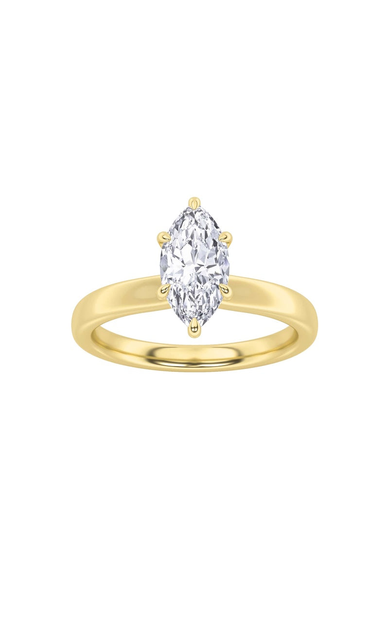 1Cttw Marquise Shaped Lab Grown Diamond (F/VS) Hidden Halo Plain Shank Engagement Ring in 14K Gold