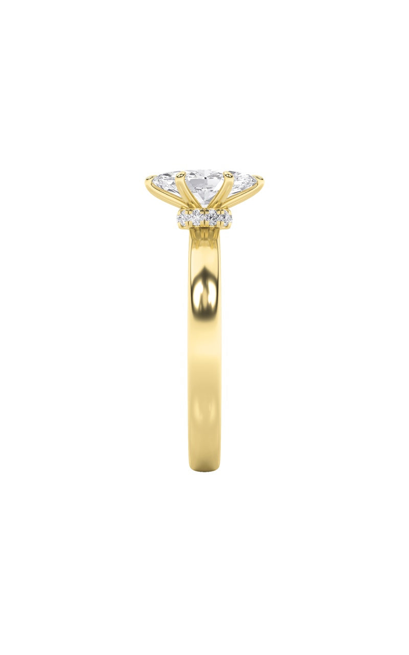 1CTW Marquise Shaped Lab Grown Diamond (F/VS) Hidden Halo Plain Shank Engagement Ring in 14K Gold