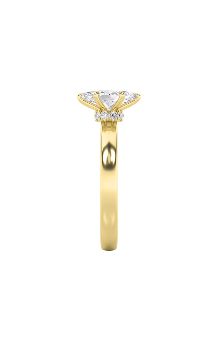 1CTW Marquise Shaped Lab Grown Diamond (F/VS) Hidden Halo Plain Shank Engagement Ring in 14K Gold