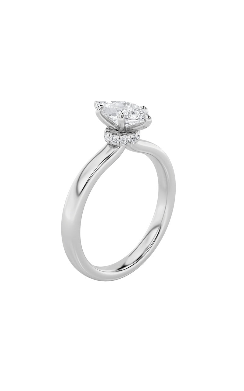 2CTW Marquise Shaped Lab Grown Diamond (F/VS) Hidden Halo Plain Shank Engagement Ring in 14K Gold