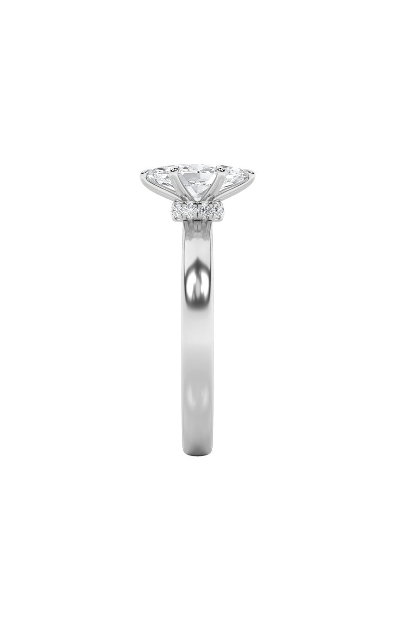 2CTW Marquise Shaped Lab Grown Diamond (F/VS) Hidden Halo Plain Shank Engagement Ring in 14K Gold