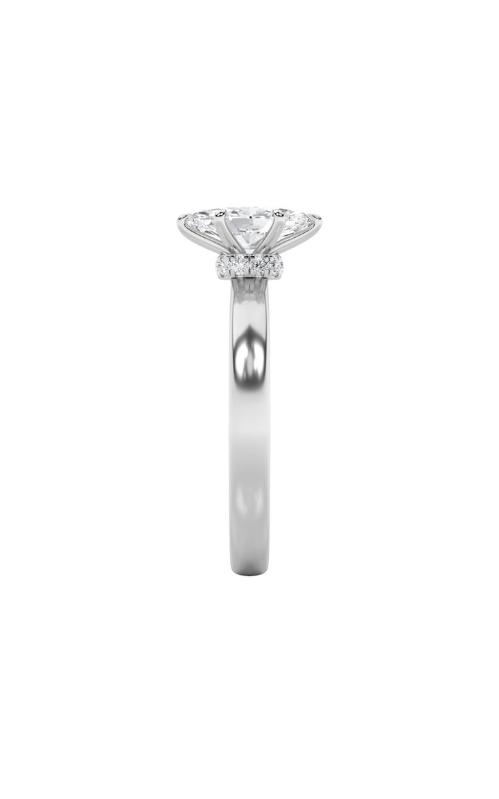 2CTW Marquise Shaped Lab Grown Diamond (F/VS) Hidden Halo Plain Shank Engagement Ring in 14K Gold