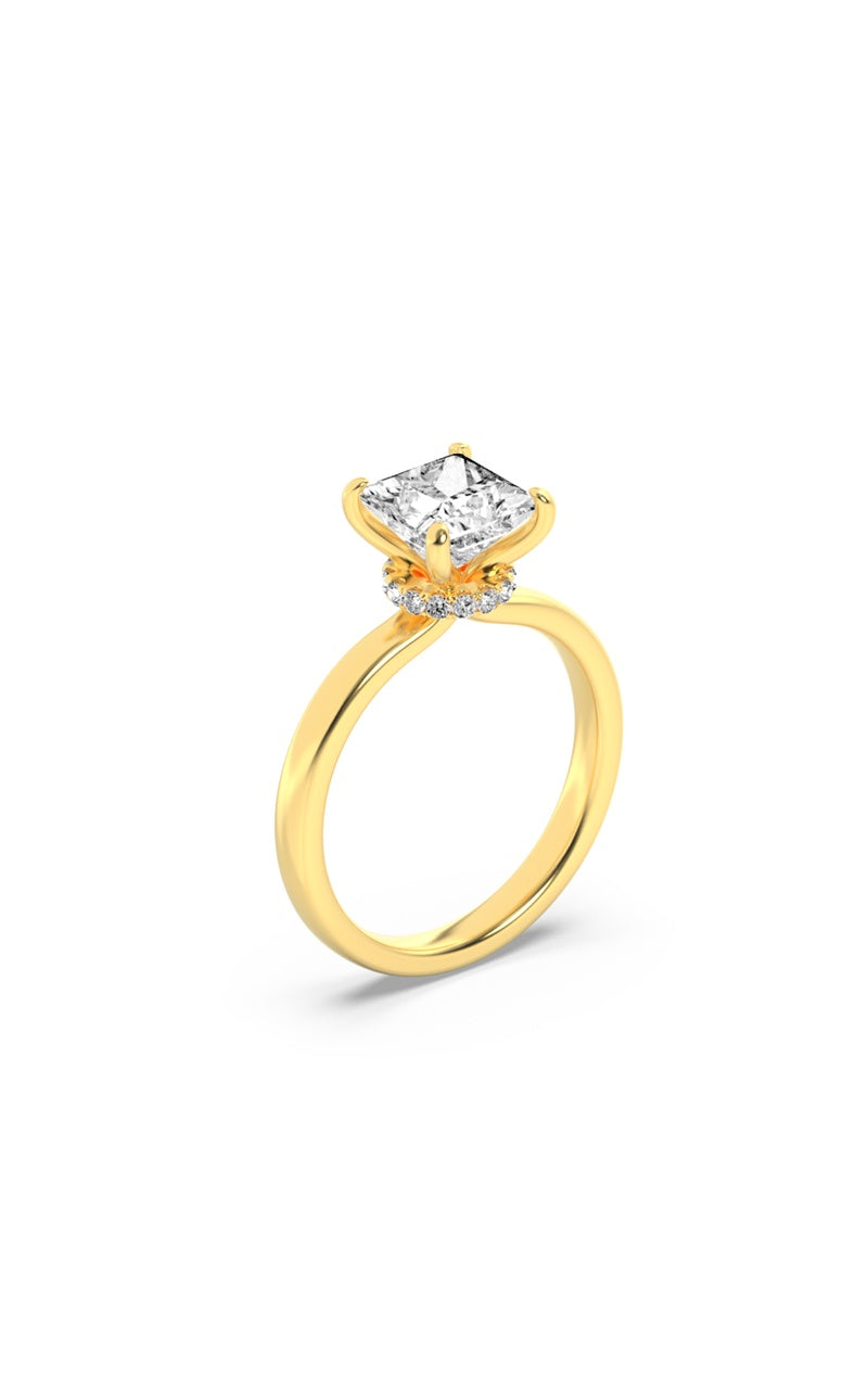 1CTW Princess Shaped Lab Grown Diamond (F/VS) Hidden Halo Plain Shank Engagement Ring in 14K Gold