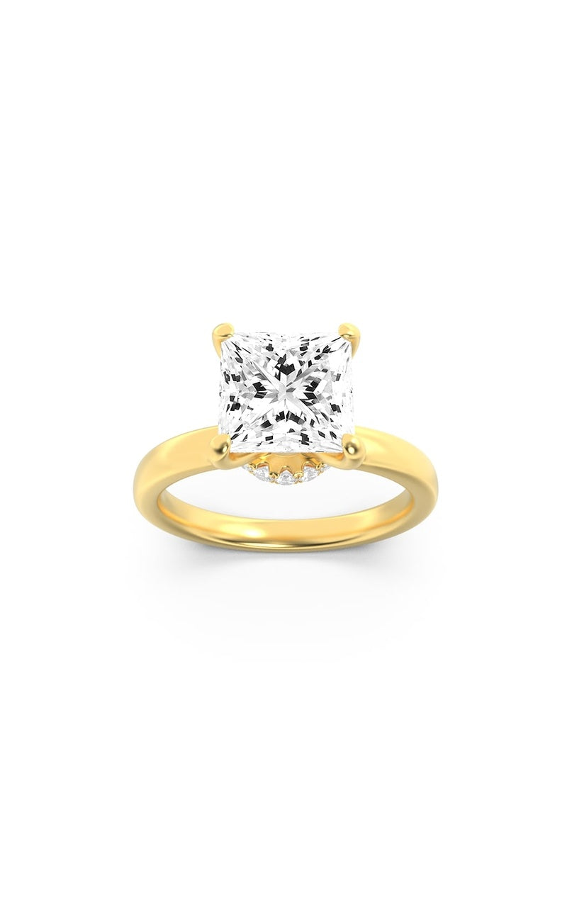 3Cttw Princess Shaped Lab Grown Diamond (F/VS) Hidden Halo Plain Shank Engagement Ring in 14K Gold