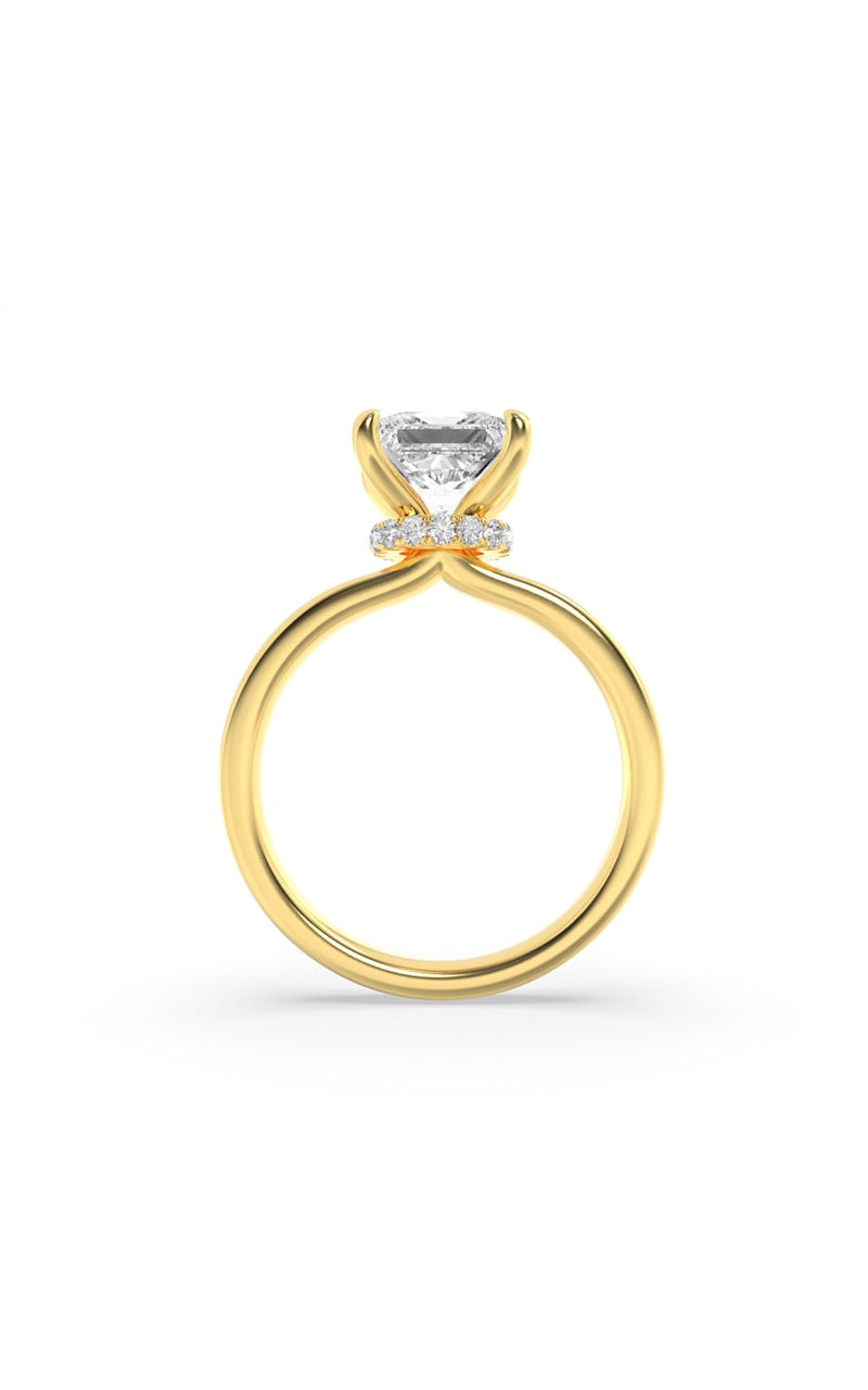 3Cttw Princess Shaped Lab Grown Diamond (F/VS) Hidden Halo Plain Shank Engagement Ring in 14K Gold