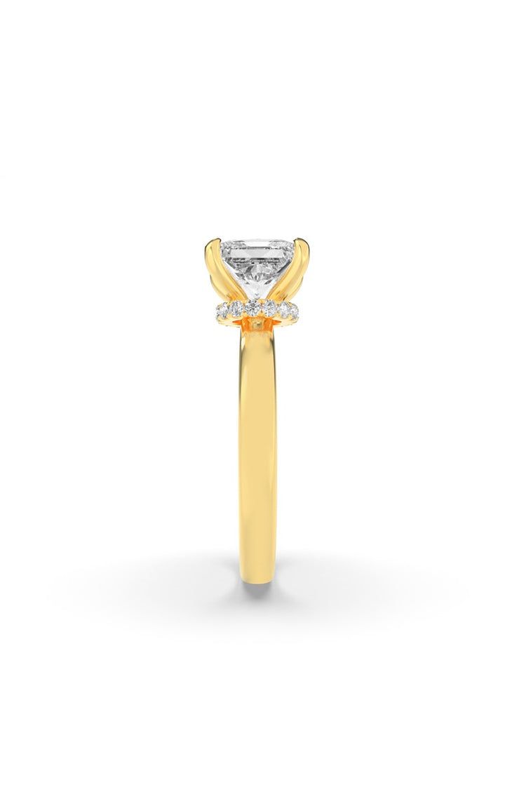 3CTW Princess Shaped Lab Grown Diamond (F/VS) Hidden Halo Plain Shank Engagement Ring in 14K Gold