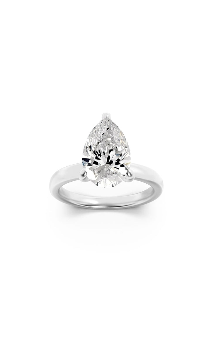 1CTW Pear Shaped Lab Grown Diamond (F/VS) Hidden Halo Plain Shank Engagement Ring in 14K Gold