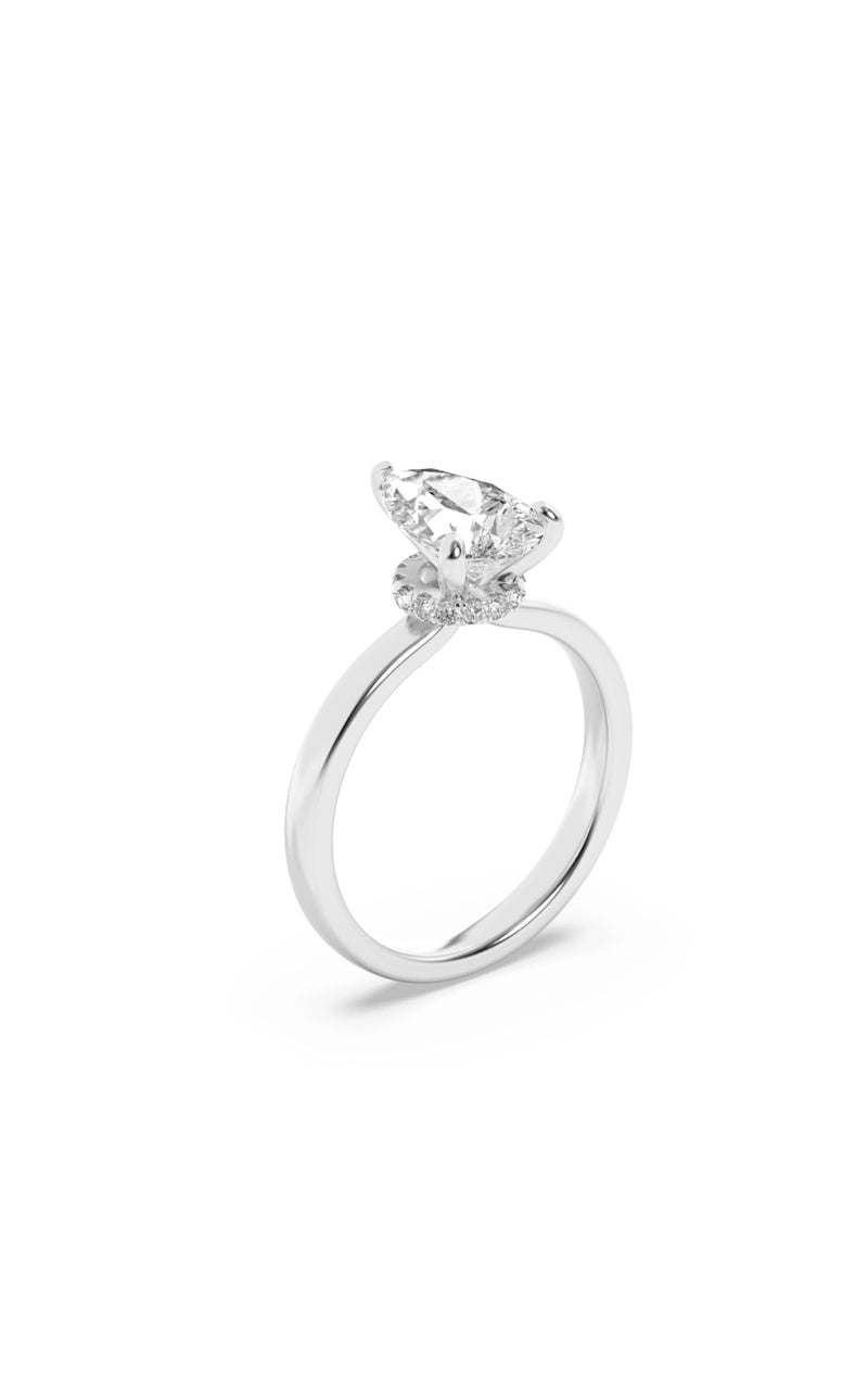 1CTW Pear Shaped Lab Grown Diamond (F/VS) Hidden Halo Plain Shank Engagement Ring in 14K Gold