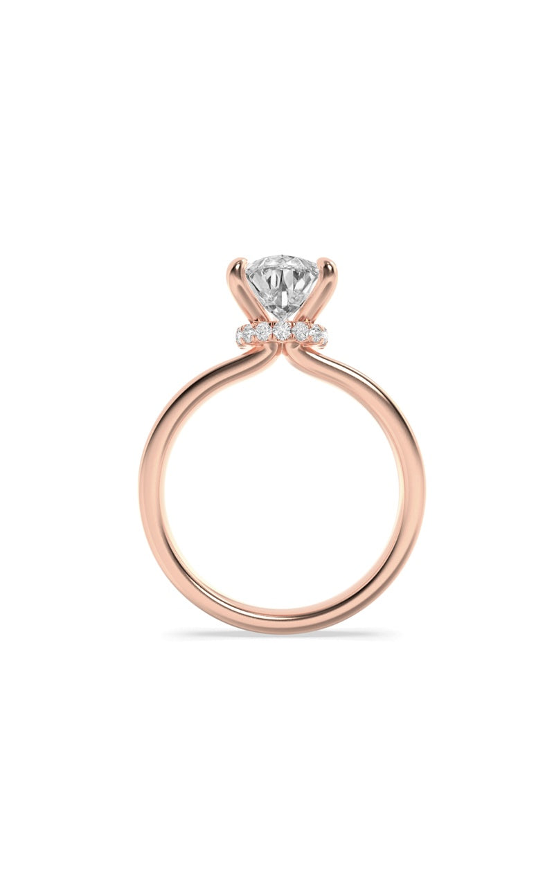 1Cttw Pear Shaped Lab Grown Diamond (F/VS) Hidden Halo Plain Shank Engagement Ring in 14K Gold