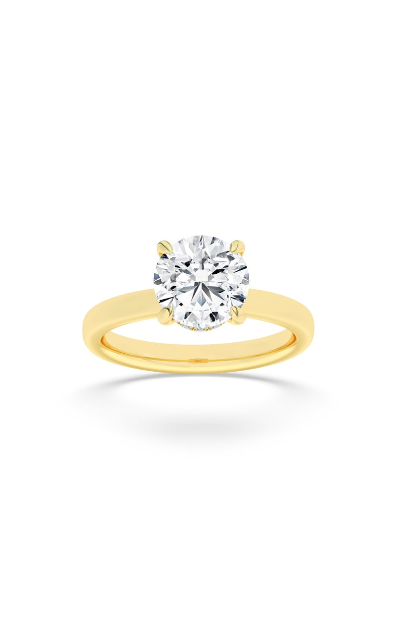 2CTW Round Shaped Lab Grown Diamond (F/VS) Hidden Halo Plain Shank Engagement Ring in 14K Gold